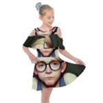 Schooboy With Glasses 2 Kids  Shoulder Cutout Chiffon Dress