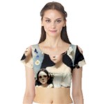 Victorian Girl With Long Black Hair And Doll Short Sleeve Crop Top