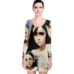 Victorian Girl With Long Black Hair And Doll Long Sleeve Bodycon Dress