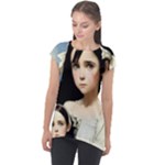 Victorian Girl With Long Black Hair And Doll Cap Sleeve High Low Top