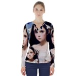 Victorian Girl With Long Black Hair And Doll V-Neck Long Sleeve Top