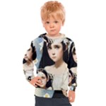 Victorian Girl With Long Black Hair And Doll Kids  Hooded Pullover