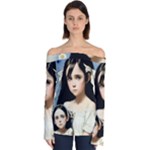 Victorian Girl With Long Black Hair And Doll Off Shoulder Long Sleeve Top