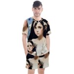 Victorian Girl With Long Black Hair And Doll Men s Mesh Tee and Shorts Set