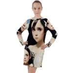 Victorian Girl With Long Black Hair And Doll Long Sleeve Hoodie Dress