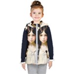 Victorian Girl With Long Black Hair 2 Kids  Hooded Puffer Vest