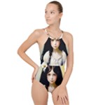 Victorian Girl With Long Black Hair 2 High Neck One Piece Swimsuit