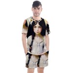 Victorian Girl With Long Black Hair 2 Men s Mesh Tee and Shorts Set