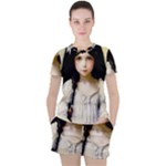 Victorian Girl With Long Black Hair 2 Women s Tee and Shorts Set