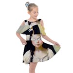 Victorian Girl With Long Black Hair 2 Kids  Shoulder Cutout Chiffon Dress