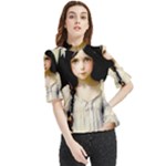 Victorian Girl With Long Black Hair 2 Frill Neck Blouse
