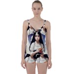 Victorian Girl With Long Black Hair Tie Front Two Piece Tankini