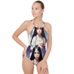 Victorian Girl With Long Black Hair High Neck One Piece Swimsuit