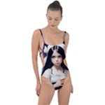 Victorian Girl With Long Black Hair Tie Strap One Piece Swimsuit