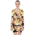 Schooboy With Glasses 5 V-neck Bodycon Long Sleeve Dress