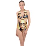 Schooboy With Glasses 5 Halter Front Plunge Swimsuit