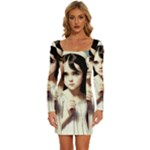 Victorian Girl And A Daisy Long Sleeve Square Neck Bodycon Velvet Dress