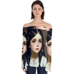 Victorian Girl With Long Black Hair 7 Off Shoulder Long Sleeve Top