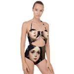 Victorian Girl With Long Black Hair 7 Scallop Top Cut Out Swimsuit