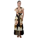 Victorian Girl With Long Black Hair 7 Flutter Sleeve Maxi Dress