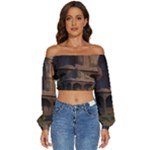 Victorian House In The Lake By The Woods Long Sleeve Crinkled Weave Crop Top