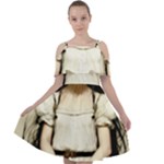 Victorian Girl Holding Napkin Cut Out Shoulders Chiffon Dress