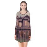 Victorian House In The Woods At Dusk Long Sleeve V-neck Flare Dress