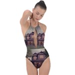 Victorian House In The Woods At Dusk Plunge Cut Halter Swimsuit