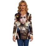 Cute Adorable Victorian Steampunk Girl 3 Long Sleeve Drawstring Hooded Top