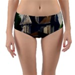 White Victorian House In The Woods With Rose Bushes Reversible Mid-Waist Bikini Bottoms