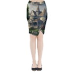 White Victorian House In The Woods With Rose Bushes Midi Wrap Pencil Skirt