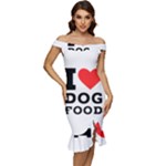 I love dog food Off Shoulder Ruffle Split Hem Bodycon Dress