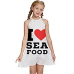 I love sea food Kids  Halter Collar Waist Tie Chiffon Dress