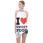 I love sweet food Halter Asymmetric Satin Top