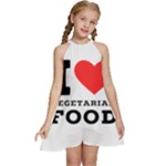 I love vegetarian food Kids  Halter Collar Waist Tie Chiffon Dress