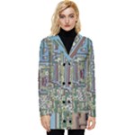 Arcade Game Retro Pattern Button Up Hooded Coat 