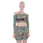 Arcade Game Retro Pattern Off Shoulder Top with Mini Skirt Set