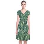 Green banana leaves Short Sleeve Front Wrap Dress