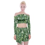 Green banana leaves Off Shoulder Top with Mini Skirt Set