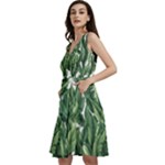 Green banana leaves Sleeveless V-Neck Skater Dress with Pockets