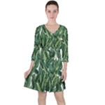 Green banana leaves Quarter Sleeve Ruffle Waist Dress