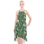 Green banana leaves High-Low Halter Chiffon Dress 