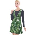 Green banana leaves Plunge Pinafore Velour Dress