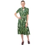 Green banana leaves Keyhole Neckline Chiffon Dress