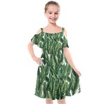 Green banana leaves Kids  Cut Out Shoulders Chiffon Dress