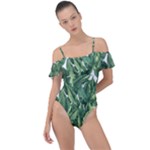 Green banana leaves Frill Detail One Piece Swimsuit