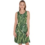 Green banana leaves Knee Length Skater Dress With Pockets