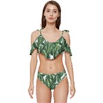 Green banana leaves Ruffle Edge Tie Up Bikini Set	