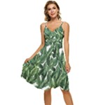 Green banana leaves Sleeveless Tie Front Chiffon Dress