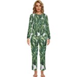 Green banana leaves Womens  Long Sleeve Lightweight Pajamas Set